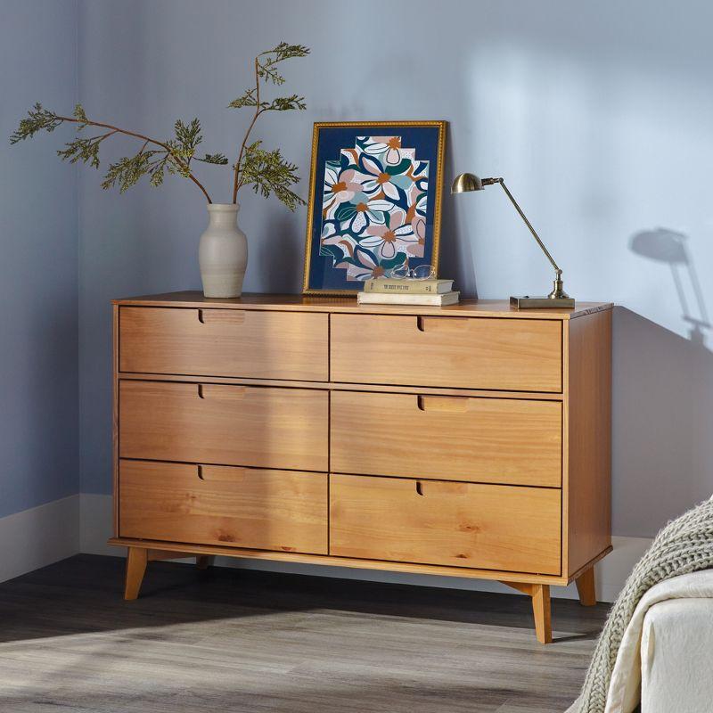 Caramel Mid-Century Double Dresser with Extra Deep Drawers