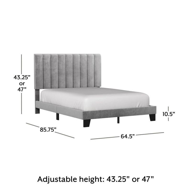 Luxurious Gray Velvet Tufted Queen Bed with Upholstered Headboard