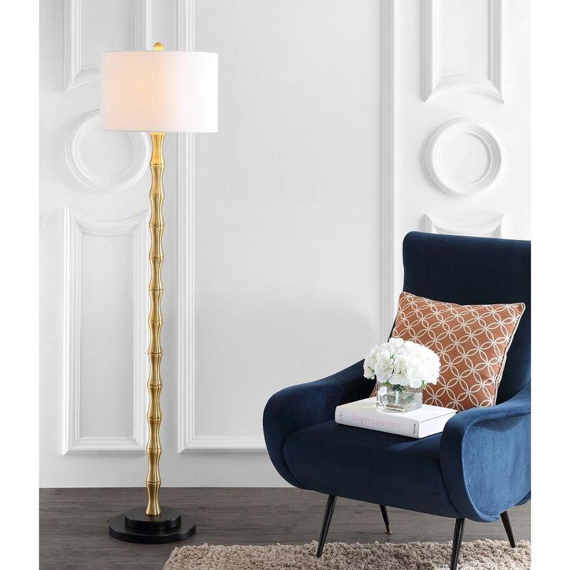 Elegant Antique Brass Floor Lamp with Off-White Cotton Shade