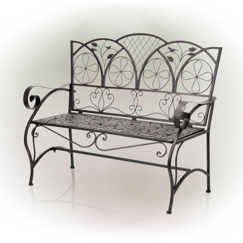 38" x 45" Iron Birds and Leaves Outdoor Garden Bench Brown - Alpine Corporation: Weatherproof, Decorative Yard Seating