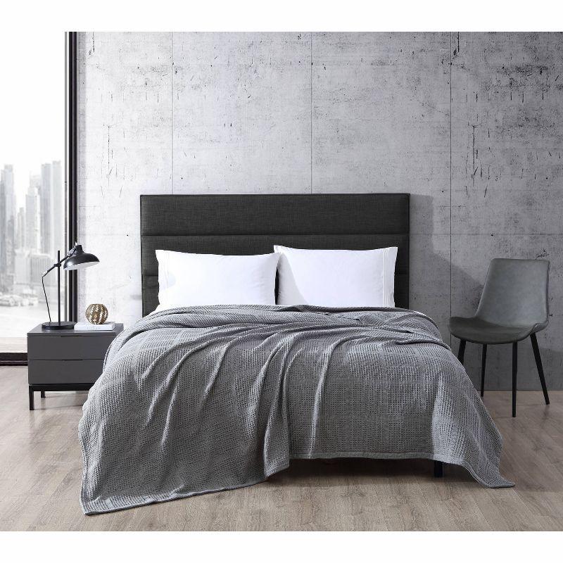 Kenneth Cole Waffle Grid Solid Cotton Blanket