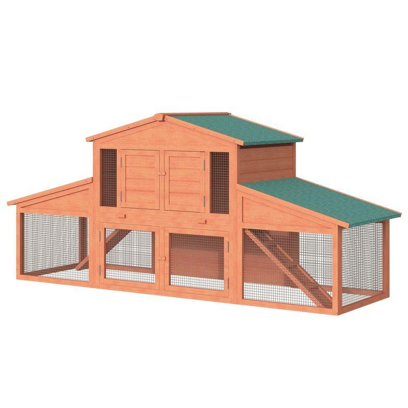 PawHut 88.5" Wooden Rabbit Hutch Bunny Hutch Guinea Pig House with Removable Tray, Double Ramp and Weatherproof Asphalt Roof for Outdoor