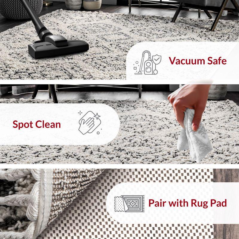 Nuloom Vasiliki Geometric 2x8 Runner Shag Indoor Area Rug for Living Room Bedroom Dining Room Nursery Entryway Hallway, Off White/Charcoal