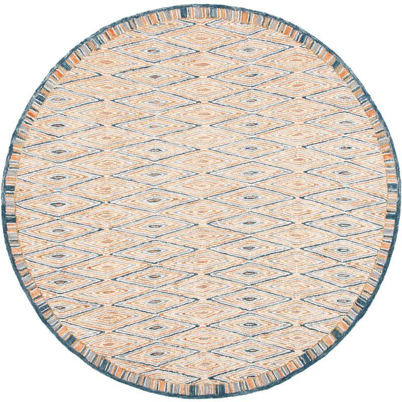 Aspen Geometric Diamonds Hand-Tufted Wool Round Rug, Blue - 3'