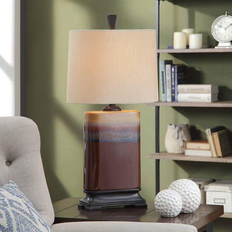 StyleCraft Reactive Glaze Table Lamp Burnt Red Glazed : Ceramic Body, Linen Shade, No Assembly Required
