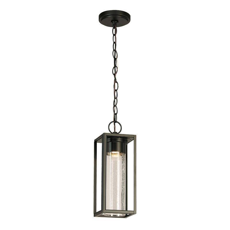 Matte Black Mini LED Outdoor Pendant with Clear Seedy Glass