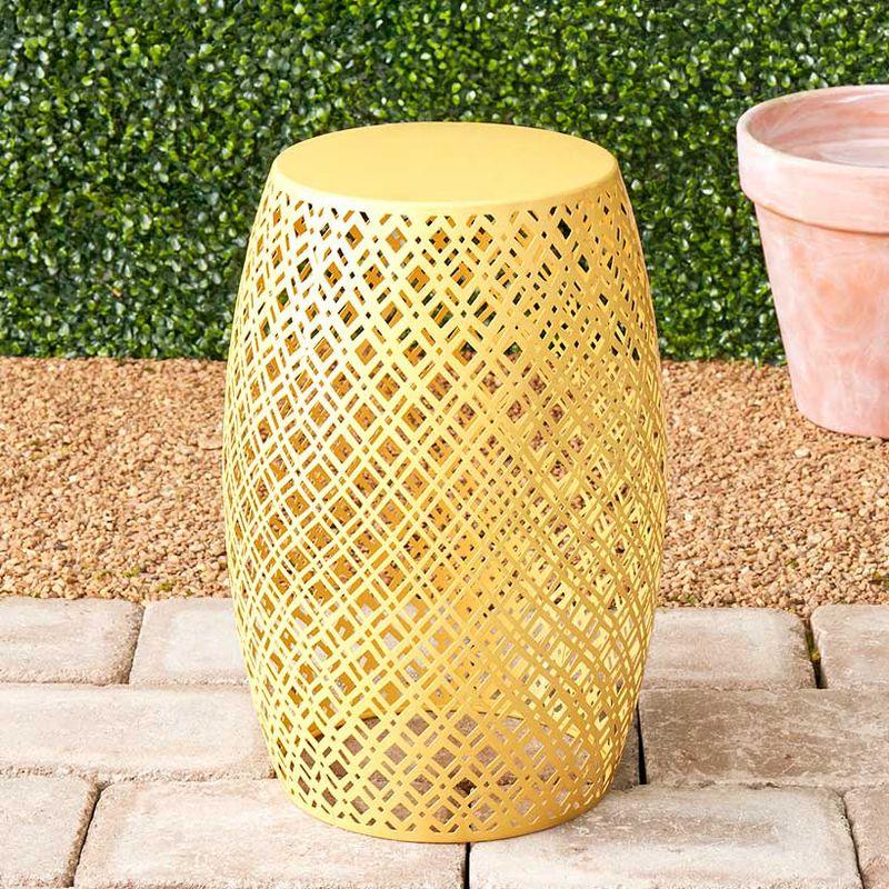 Yellow Metal Barrel Stool with Lattice Design