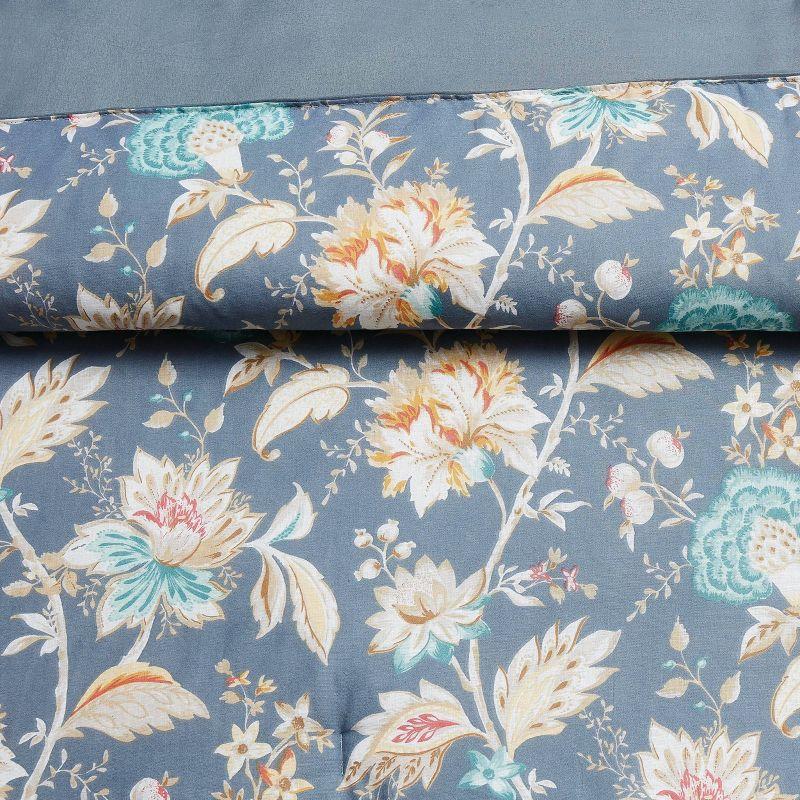 Slate Blue Floral King Comforter Set with Reversible Design