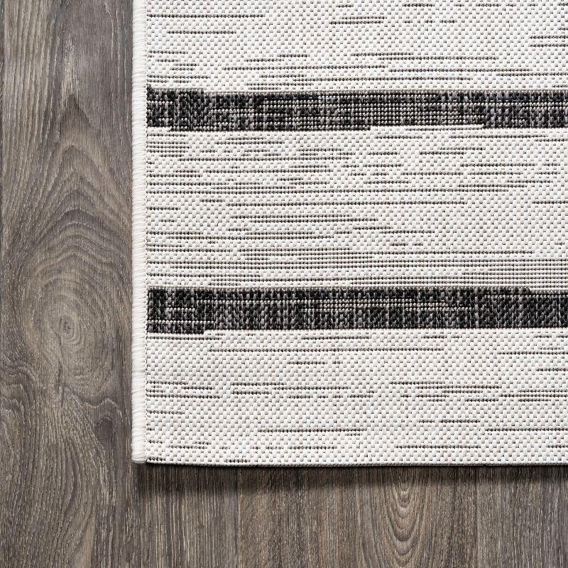 Modern Berber-Inspired Ivory/Black Stripe Synthetic Runner Rug 2x8