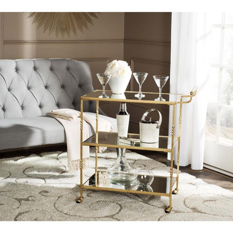 Aurelius 30" Gold Iron Bar Cart with Mirrored Shelves