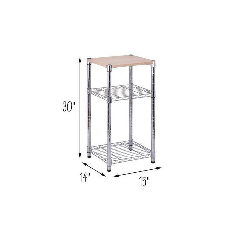 Contemporary Chrome & Wood 3-Tier Adjustable Shelving Unit