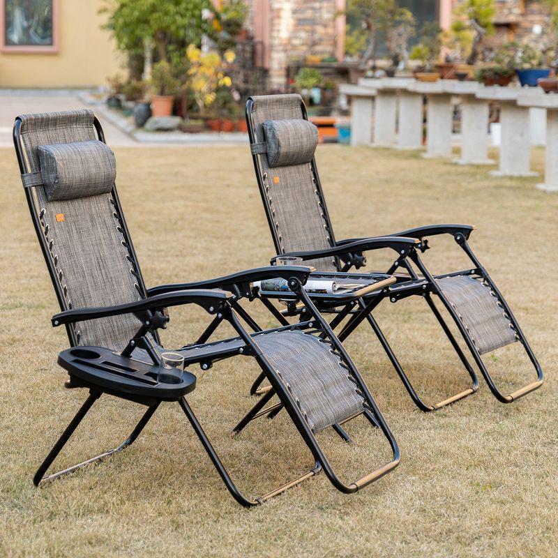 Outsunny Gray Steel Zero Gravity Reclining Chair Set with Table