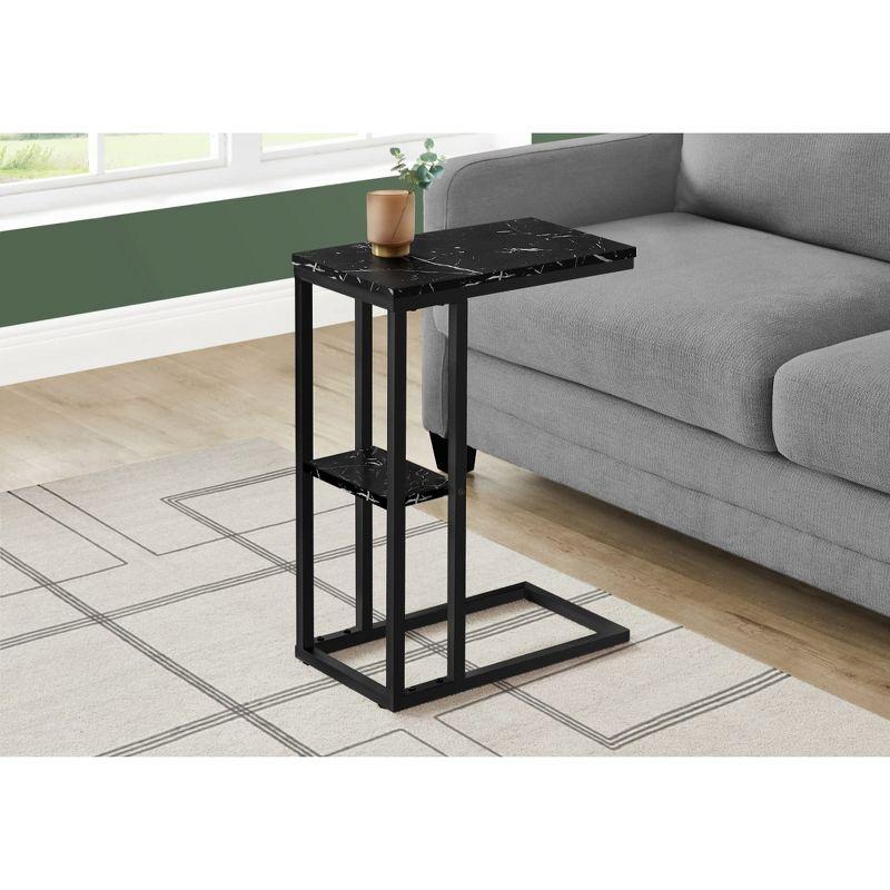 Monarch Specialties Accent Table C-Shaped End Side Snack Living Room Bedroom Metal Laminate Black Marble Look Contemporary Modern