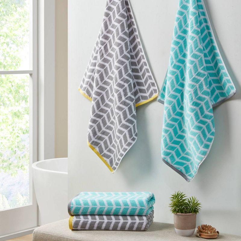 Teal and White Cotton Jacquard Hand Towel Set of Six