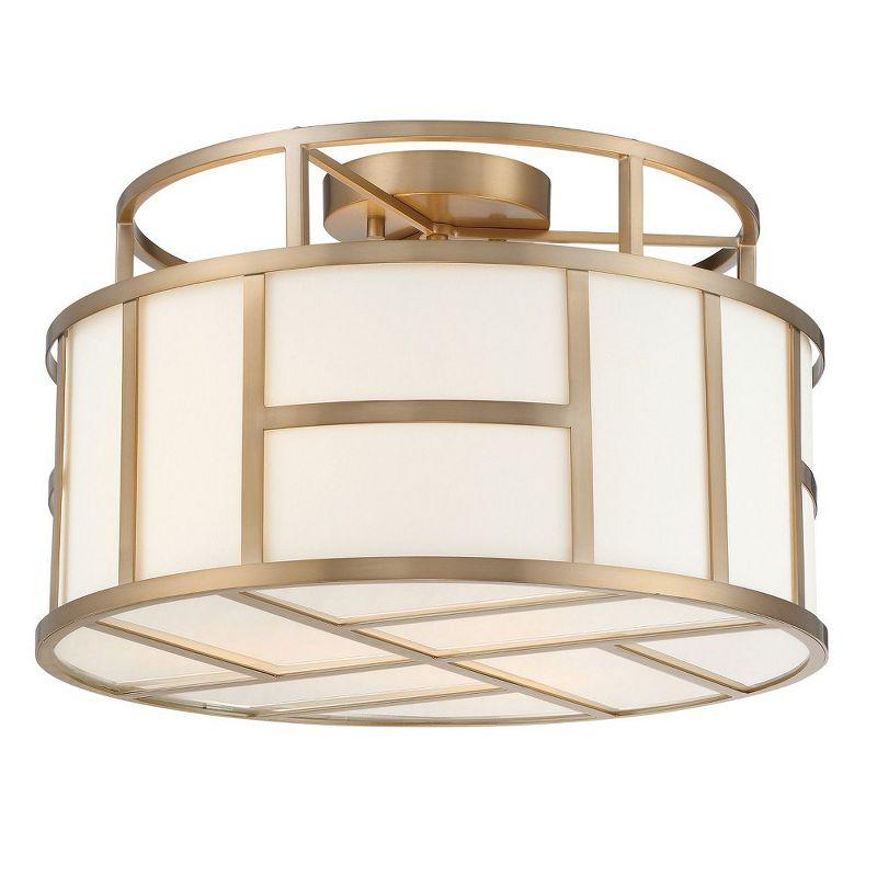 Vibrant Gold and White Silk Drum 3-Light Flush Mount