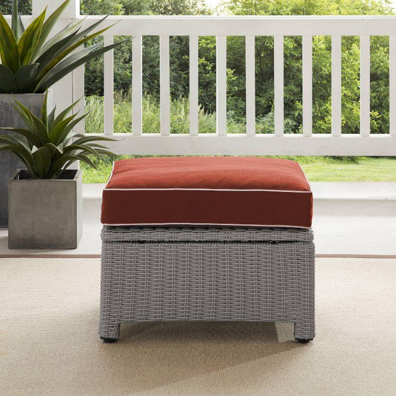 Bradenton Sangria and Gray Outdoor Wicker Ottoman with Cushion