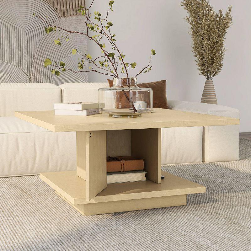 Light Maple Square Coffee Table with Hidden Storage