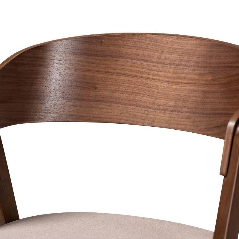 Beige Velvet & Walnut Wood Cane-Backed Low Arm Chair