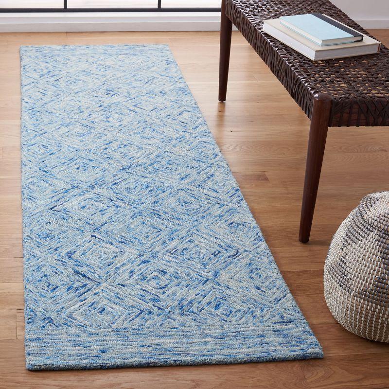 Hand-Tufted Silk Road Inspired Blue Wool Runner Rug - 2'3" x 8'