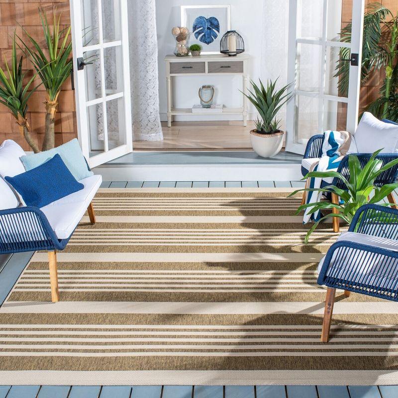 Caroline Striped Brown/Bone Synthetic 8' x 11' Indoor/Outdoor Area Rug