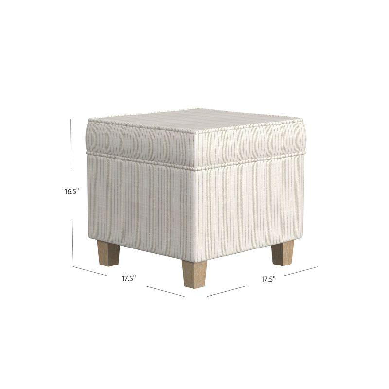 Cole Classics Square Storage Ottoman with Lift Off Top Cream/Marigold Pinstripe - HomePop: Upholstered Bench, Hardwood Frame