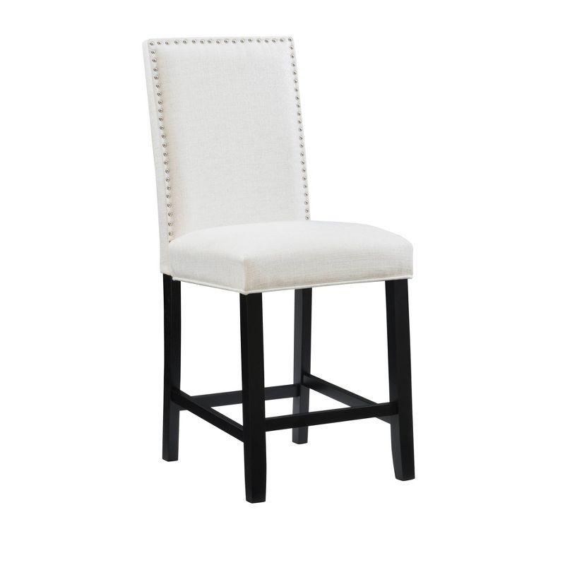 Linon 24" Stewart Padded Back and Seat Faux Leather Upholstered Counter Height Barstool - Glitz White: Elegant Nailhead Trim, Wood Legs