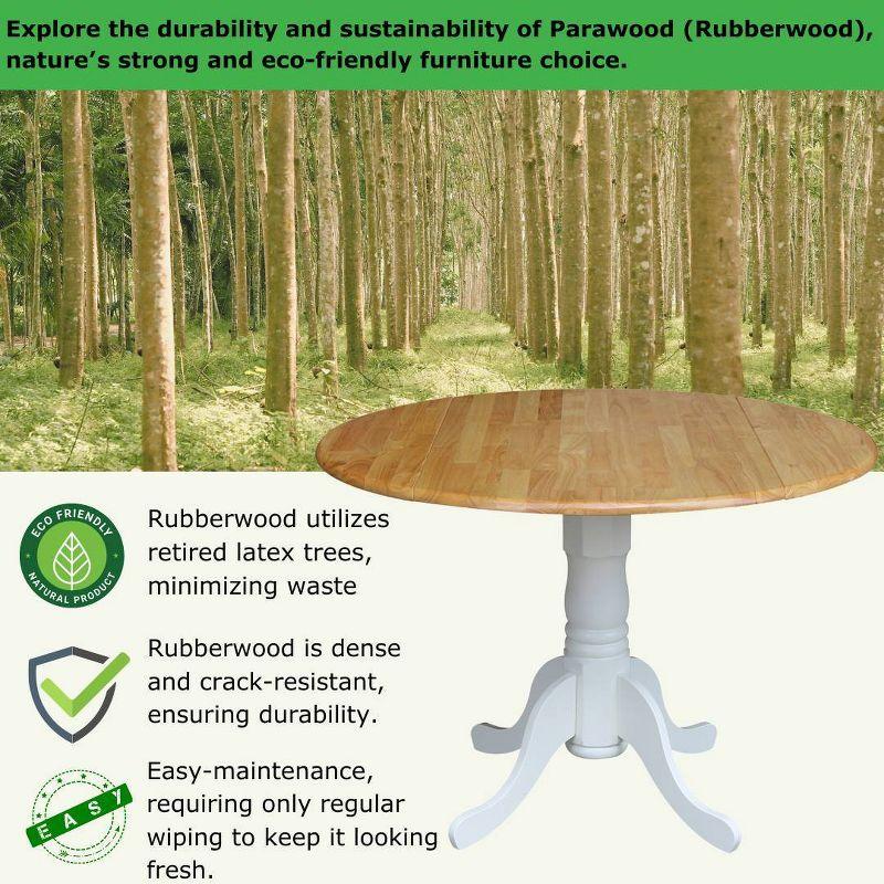 International Concepts 42" Mason Round Dual Drop Leaf Extendable Dining Table White/Natural : Seats 4, Oval Shape