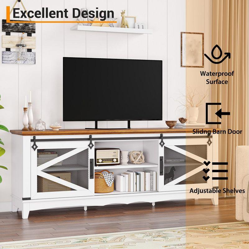 Farmhouse TV Stand with Sliding Barn Doors, TV Cabinet with Storage Shelf, Entertainment Center for 65" TV