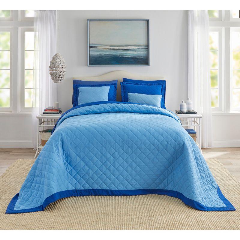 BrylaneHome BH Studio Reversible Quilted Bedspread - Full, Light Aqua Ivory