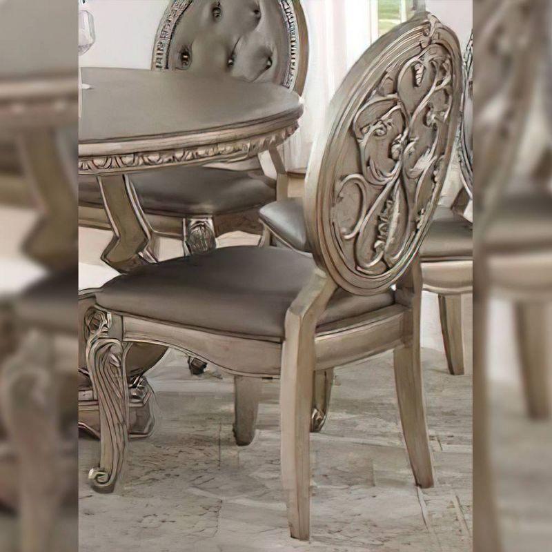 Set of 2 24" Northville PU Dining Chairs Antique Silver - Acme Furniture: Queen Anne Style, Tufted Back