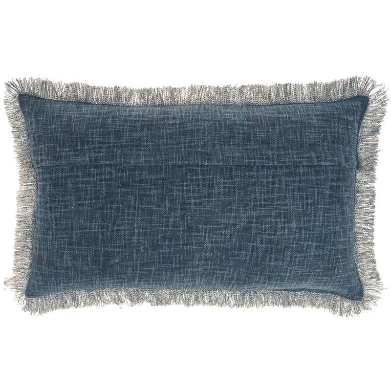 Navy Stonewash Fringed Cotton 14" x 24" Throw Pillow