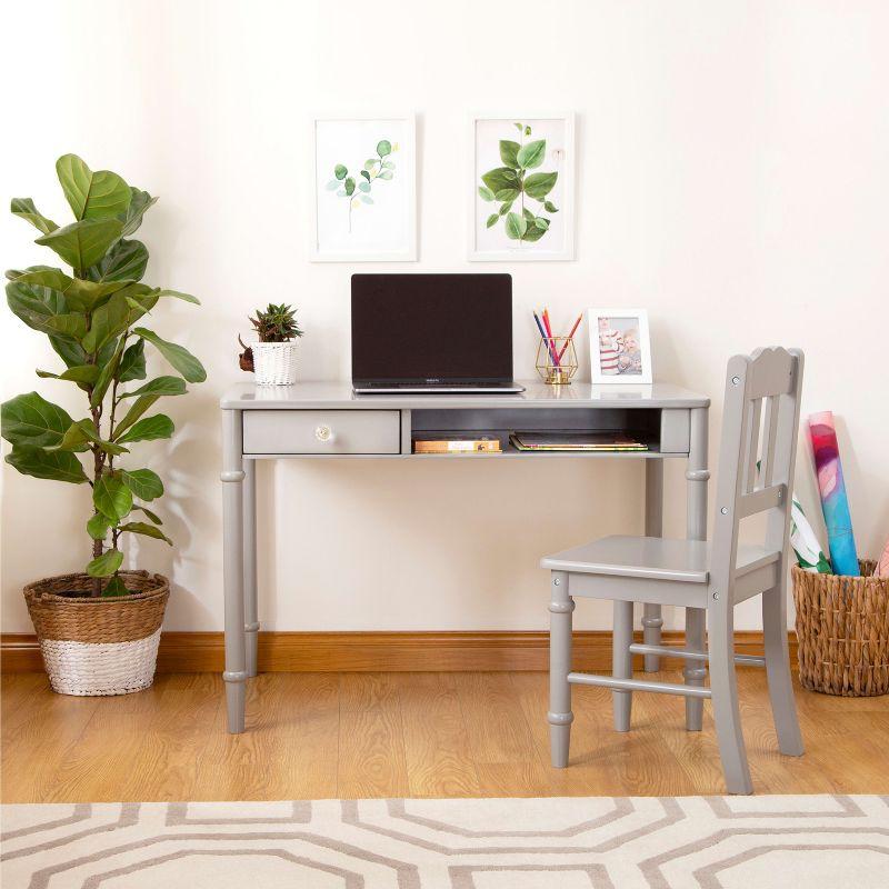 Gray Wooden Kids' Writing Desk with Drawer and Chair