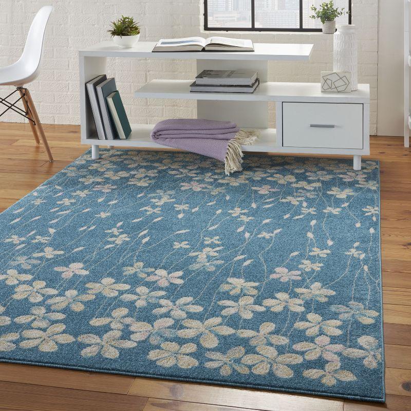 Nourison Tranquil 5'3" X 7'3" (5' x 7') Turquoise Area Rug Bohemian Botanical Vine and Bloom by Nourison