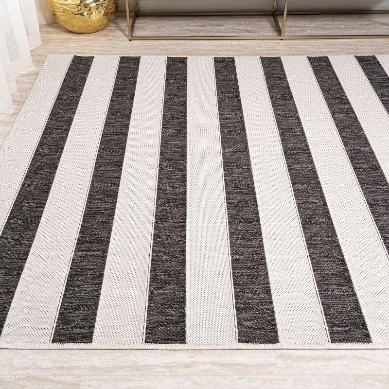 8'x10' Aveiro Wide Stripe Indoor/Outdoor Area Rug, Black/Cream - JONATHAN Y