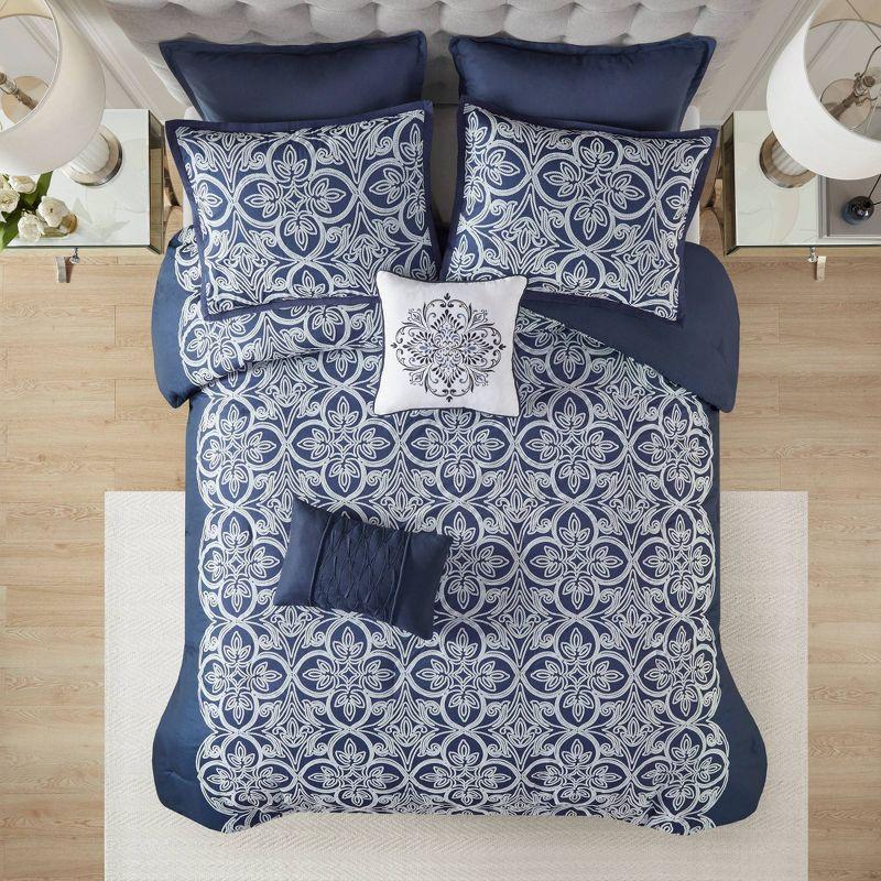 Navy Microfiber 7-Piece Comforter Set with Euro Shams