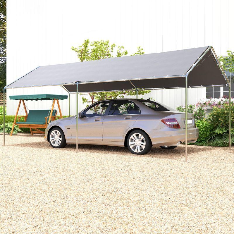 Outsunny 10'x20' Carport Heavy Duty Galvanized Car Canopy with Included Anchor Kit, 3 Reinforced Steel Cables