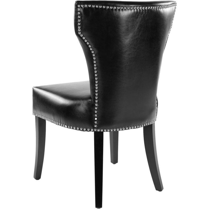 Transitional Black Leather Upholstered Side Chair with Wood Legs