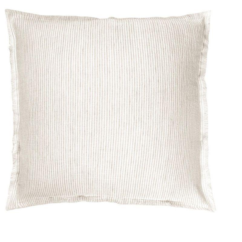 Beige Pinstripe Fringe Soft Linen Pillow 20x20 Pillow Cover Only