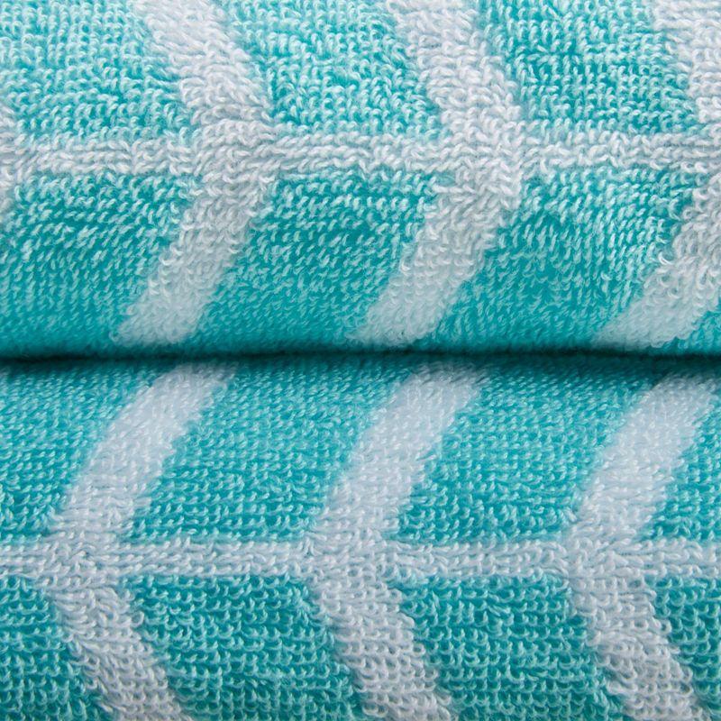 Teal and White Cotton Jacquard Hand Towel Set of Six