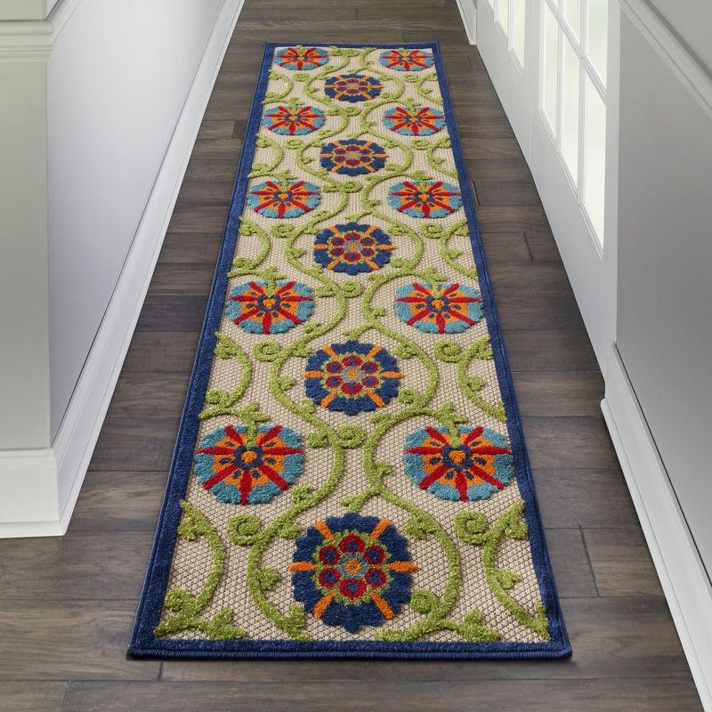 Aloha Floral Bliss Indoor/Outdoor Blue Multicolor Flat Woven Rug