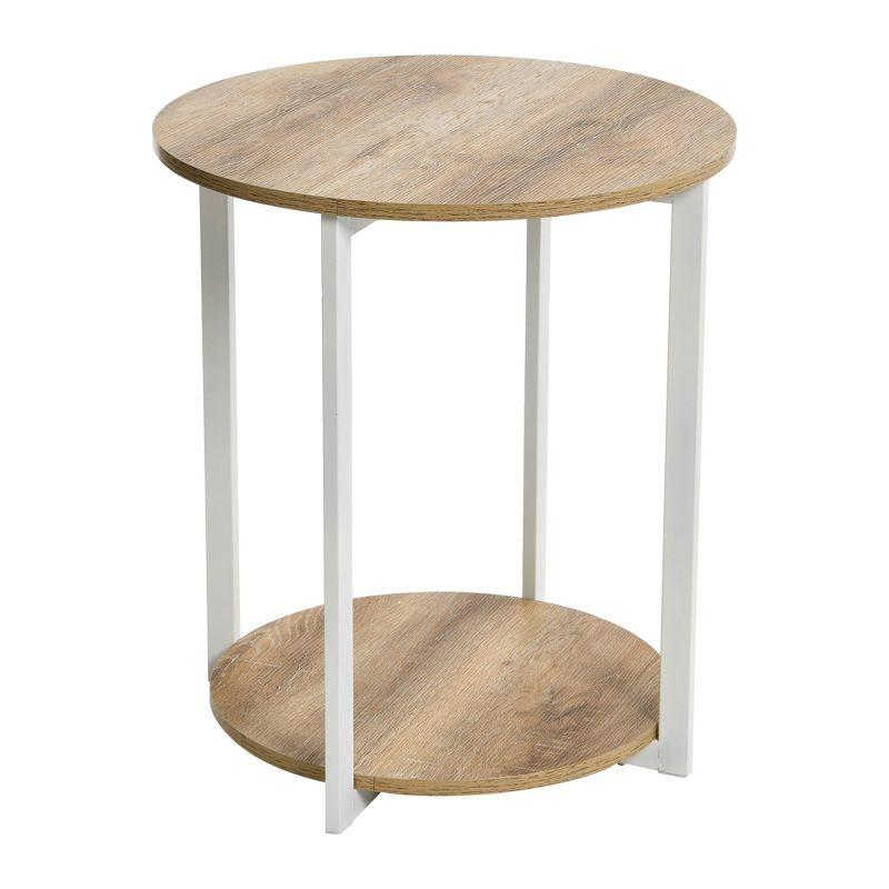Household Essentials Jamestown Round End Table Brown/White: Modern Minimalist, Iron Frame, Particle Board Top