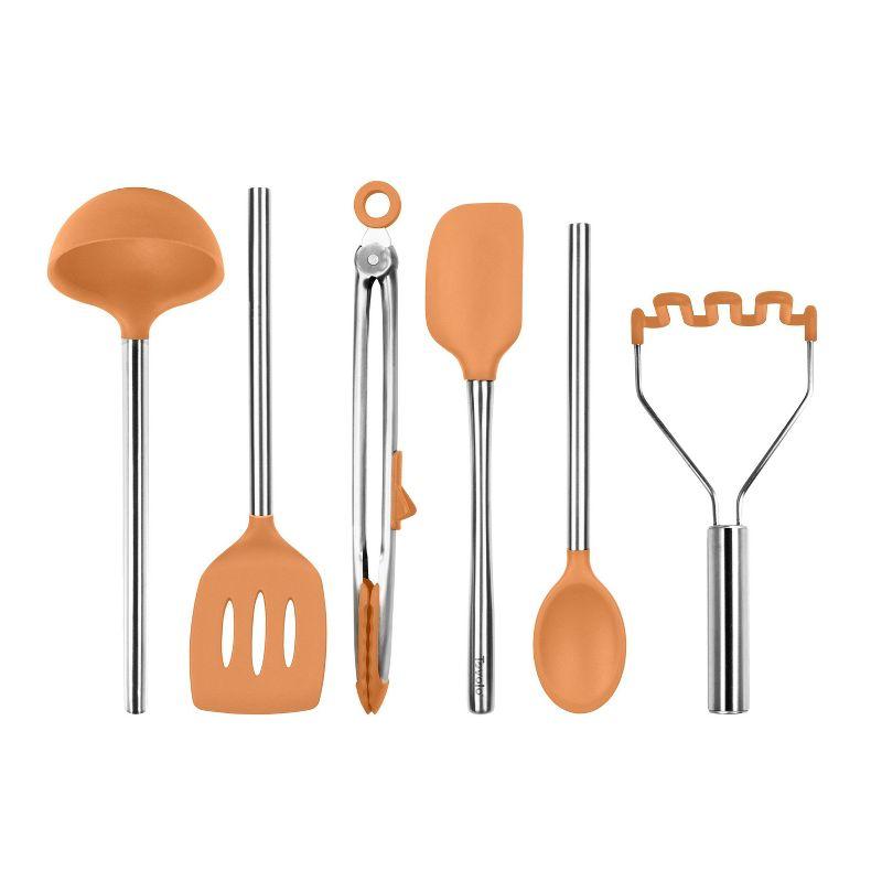 Apricot Silicone and Stainless Steel 6-Piece Kitchen Utensil Set