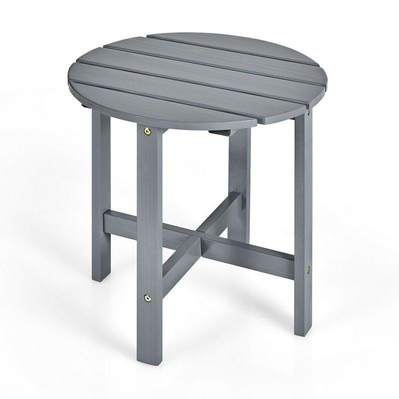 Costway 18'' Patio Round Side End Coffee Table Wooden Slat Garden Deck Grey