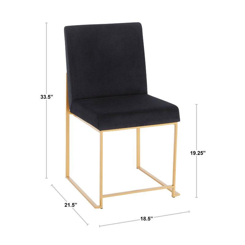 Set of 2 High Back Fuji Contemporary Dining Chairs Gold/Black Velvet - LumiSource: Upholstered, Metal Legs, Chrome-Plated Finish