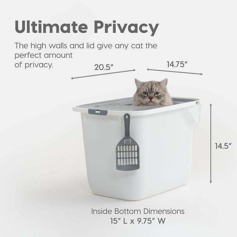 IRIS USA Square Top Entry Cat Litter Box, Kitty Litter Pan with Litter Particle Catching Cover and Privacy Walls