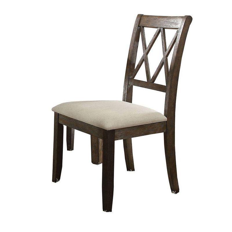 Acme Furniture Set of 2 26" Claudia Dining Chairs Beige Linen/Salvage Brown: Upholstered X Back, Armless Design