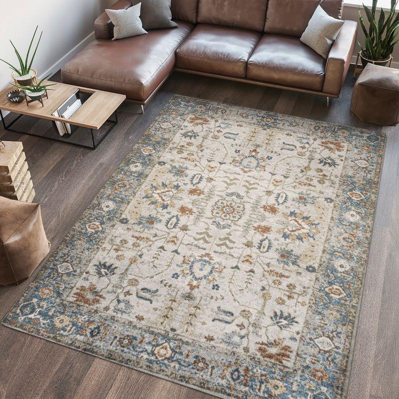 Hiero Cream and Terra Persian Border Low-Pile Washable Rug