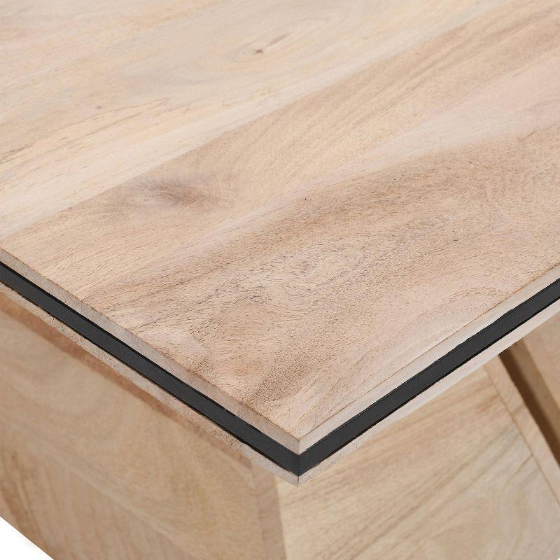 The Urban Port 34" 2pc Coffee Table Handcrafted Split Design with Hourglass Base White Washed Natural Mango Wood White