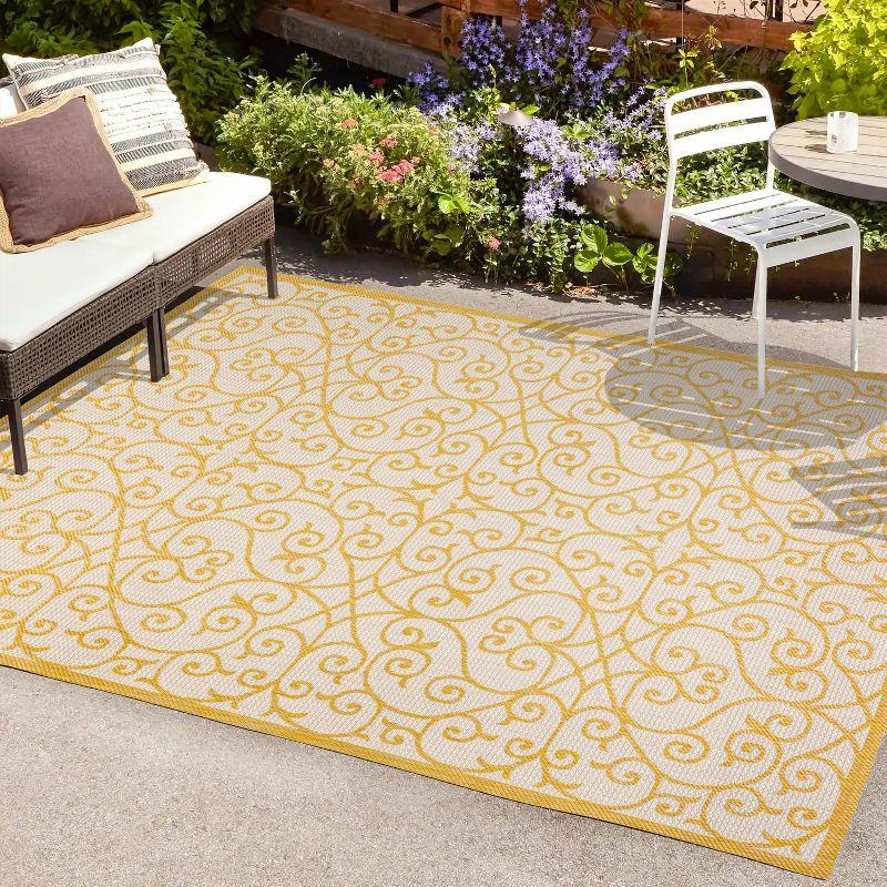 3' x 5' Madrid Vintage Filigree Textured Weave Indoor/Outdoor Area Rug, Cream/Yellow - JONATHAN Y