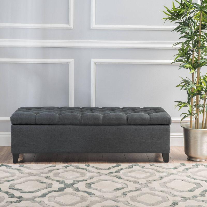 Ottilie Dark Gray Tufted Storage Ottoman Bench